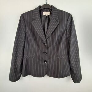 Jones New York Blazer Jacket Women's 16 Black Pinstriped Lined 3‎ Button Fitted